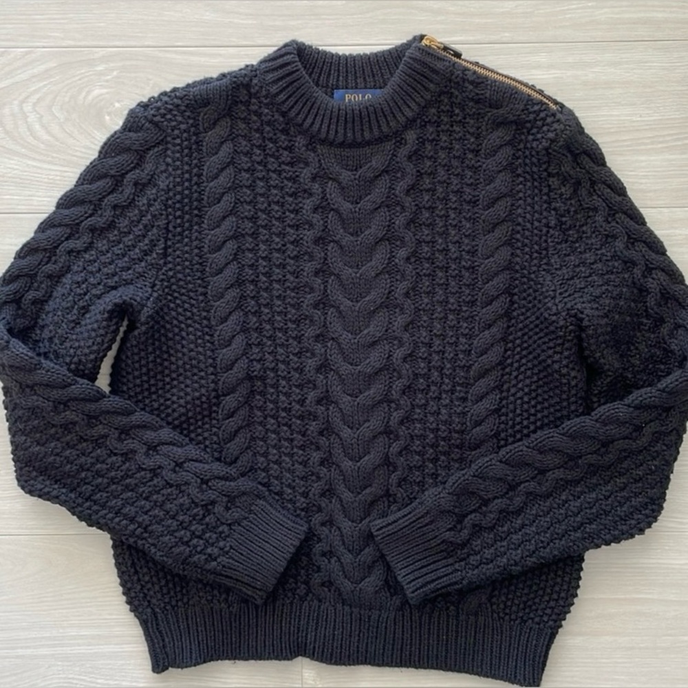 Polo Ralph Lauren Black Cotton Cable Knit Crewneck Sweater